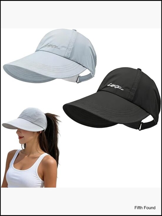 UPF 50+ Sun Protection Baseball Hat, Adjustable Wide Brim Visor, 2-Pack